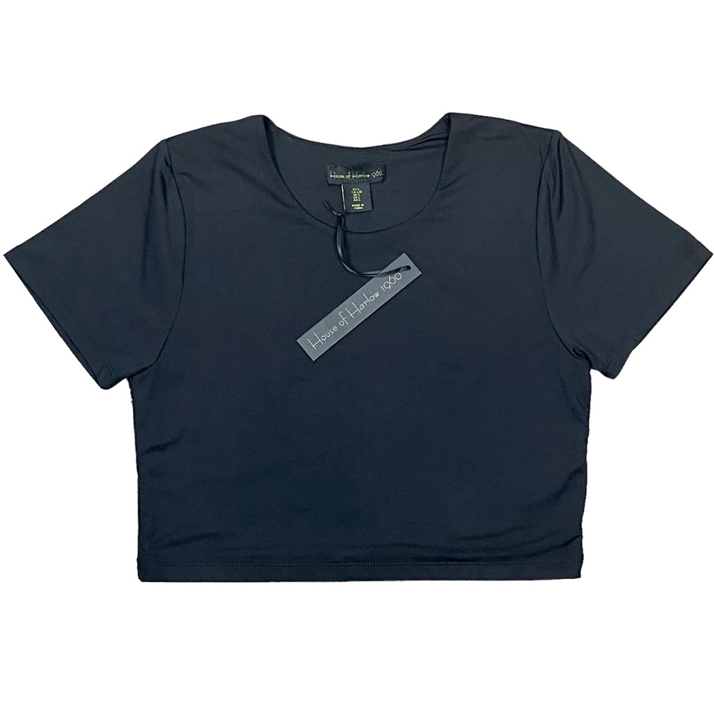 NWT House of Harlow 1960 Black Bodycon Short Sleeve Crop Top- Large